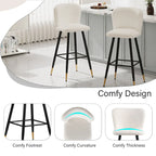 Tabouret de bar moderne de 76 cm, assise blanche avec pieds en métal noir et embouts dorés, chaise de bar contemporaine, blanc