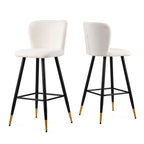Tabouret de bar moderne de 76 cm, assise blanche avec pieds en métal noir et embouts dorés, chaise de bar contemporaine, blanc