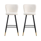 Tabouret de bar moderne de 76 cm, assise blanche avec pieds en métal noir et embouts dorés, chaise de bar contemporaine, blanc
