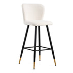 Tabouret de bar moderne de 76 cm, assise blanche avec pieds en métal noir et embouts dorés, chaise de bar contemporaine, blanc