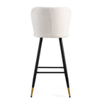 Tabouret de bar moderne de 76 cm, assise blanche avec pieds en métal noir et embouts dorés, chaise de bar contemporaine, blanc