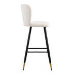 Tabouret de bar moderne de 76 cm, assise blanche avec pieds en métal noir et embouts dorés, chaise de bar contemporaine, blanc
