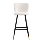 Tabouret de bar moderne de 76 cm, assise blanche avec pieds en métal noir et embouts dorés, chaise de bar contemporaine, blanc