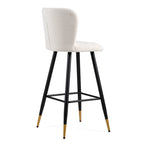 Tabouret de bar moderne de 76 cm, assise blanche avec pieds en métal noir et embouts dorés, chaise de bar contemporaine, blanc