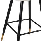 Tabouret de bar moderne de 76 cm, assise blanche avec pieds en métal noir et embouts dorés, chaise de bar contemporaine, blanc