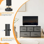 Commode horizontale à 5 tiroirs avec poignée métallique, cadre métallique et plateau en bois pour chambre à coucher