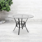Table à manger ronde en verre de 45" avec piètement métallique de style croissant