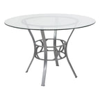 Table à manger ronde en verre de 45" avec piètement métallique de style croissant