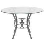 Table à manger ronde en verre de 45" avec piètement métallique de style croissant