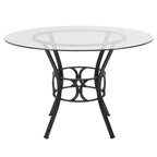 Table à manger ronde en verre de 45" avec piètement métallique de style croissant