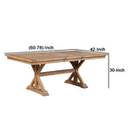 Table de salle à manger 78 po, avec rallonge, piétement à tréteaux, marron naturel