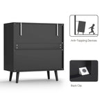 Commode moderne noire à 3 tiroirs en rotin pour chambre à coucher