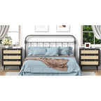 Commode moderne noire à 3 tiroirs en rotin pour chambre à coucher