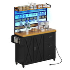 Grand îlot de cuisine roulant avec étagère boulangère, prise de courant, lumière LED et étagère haute