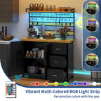 Grand îlot de cuisine roulant avec étagère boulangère, prise de courant, lumière LED et étagère haute