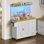 Grand îlot de cuisine roulant avec étagère boulangère, prise de courant, lumière LED et étagère haute