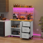 Grand îlot de cuisine roulant avec étagère boulangère, prise de courant, lumière LED et étagère haute