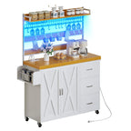 Grand îlot de cuisine roulant avec étagère boulangère, prise de courant, lumière LED et étagère haute