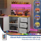 Grand îlot de cuisine roulant avec étagère boulangère, prise de courant, lumière LED et étagère haute