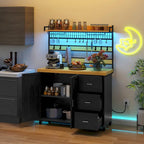 Grand îlot de cuisine roulant avec étagère boulangère, prise de courant, lumière LED et étagère haute