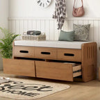 Banc de rangement rustique avec 2 tiroirs, espace de rangement dissimulé et 3 faux tiroirs sur le dessus, banc à chaussures pour salon