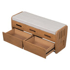 Banc de rangement rustique avec 2 tiroirs, espace de rangement dissimulé et 3 faux tiroirs sur le dessus, banc à chaussures pour salon