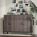 Meuble de Rangement Buffet Canelé avec 4 Portes, Buffet de Ferme Moderne avec Étagères Réglables, Gris Lavé