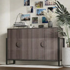 COZAYH Storage Cabinet Fluted Sideboard with 4 Doors, Modern Farmhouse Buffet Cabinet with Adjustable Shelves, Grey Wash