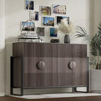 Meuble de Rangement Buffet Canelé avec 4 Portes, Buffet de Ferme Moderne avec Étagères Réglables, Gris Lavé