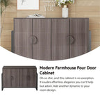 Meuble de Rangement Buffet Canelé avec 4 Portes, Buffet de Ferme Moderne avec Étagères Réglables, Gris Lavé