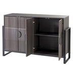 Meuble de Rangement Buffet Canelé avec 4 Portes, Buffet de Ferme Moderne avec Étagères Réglables, Gris Lavé